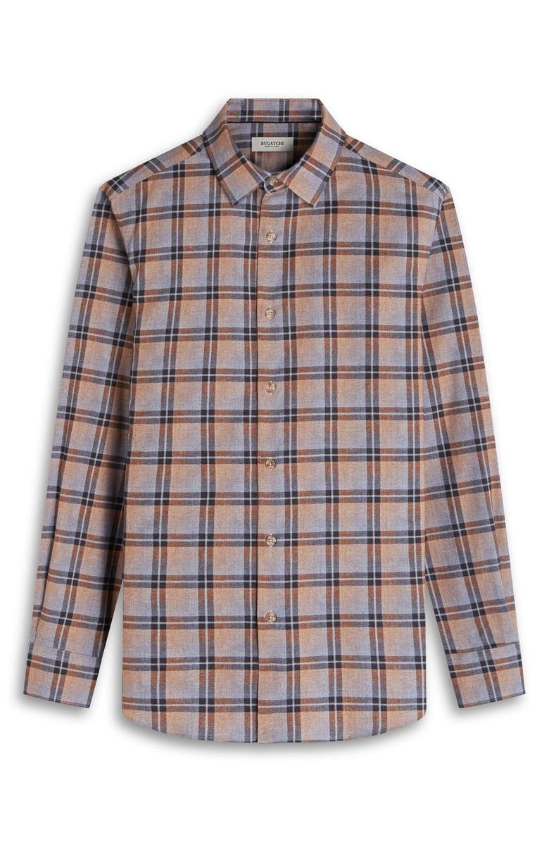 Bugatchi Julian Shaped Fit Plaid Cotton Button-Up Shirt, Alternate, color, Camel