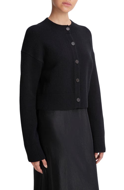 Vince Cropped Stretch Wool Button Cardigan In Black