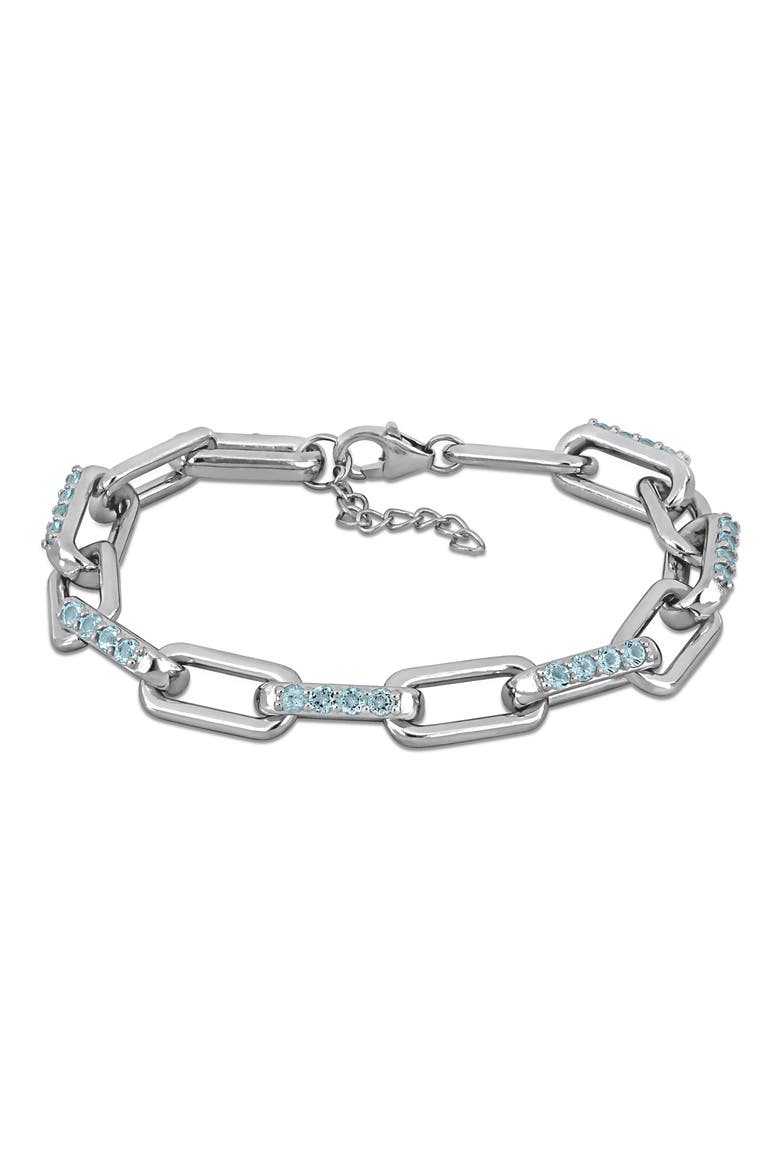 Sky Blue Topaz Paper Clip Chain Bracelet, Main, color, BLUE