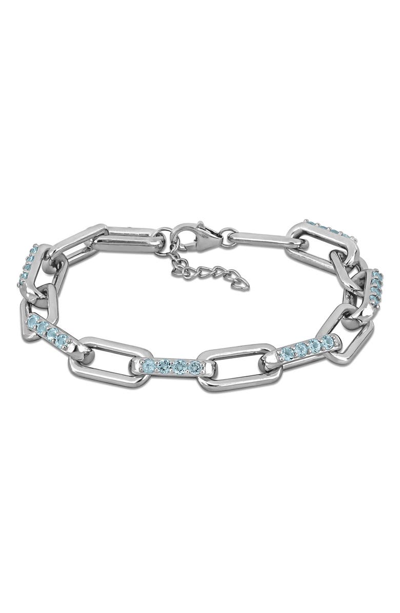 DELMAR Sky Blue Topaz Paper Clip Chain Bracelet, Main, color, Blue
