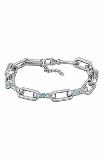 Sky Blue Topaz Paper Clip Chain Bracelet