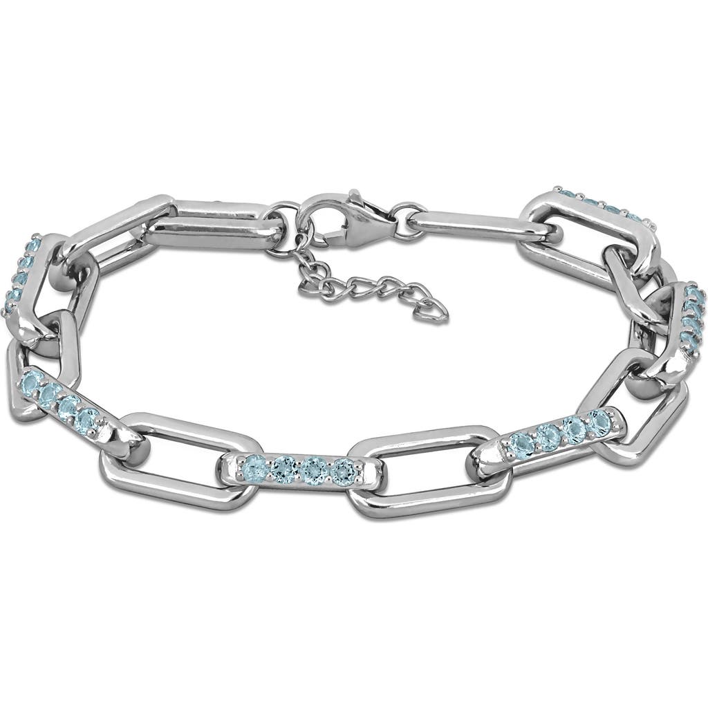 Delmar Sky Blue Topaz Paper Clip Chain Bracelet In Metallic
