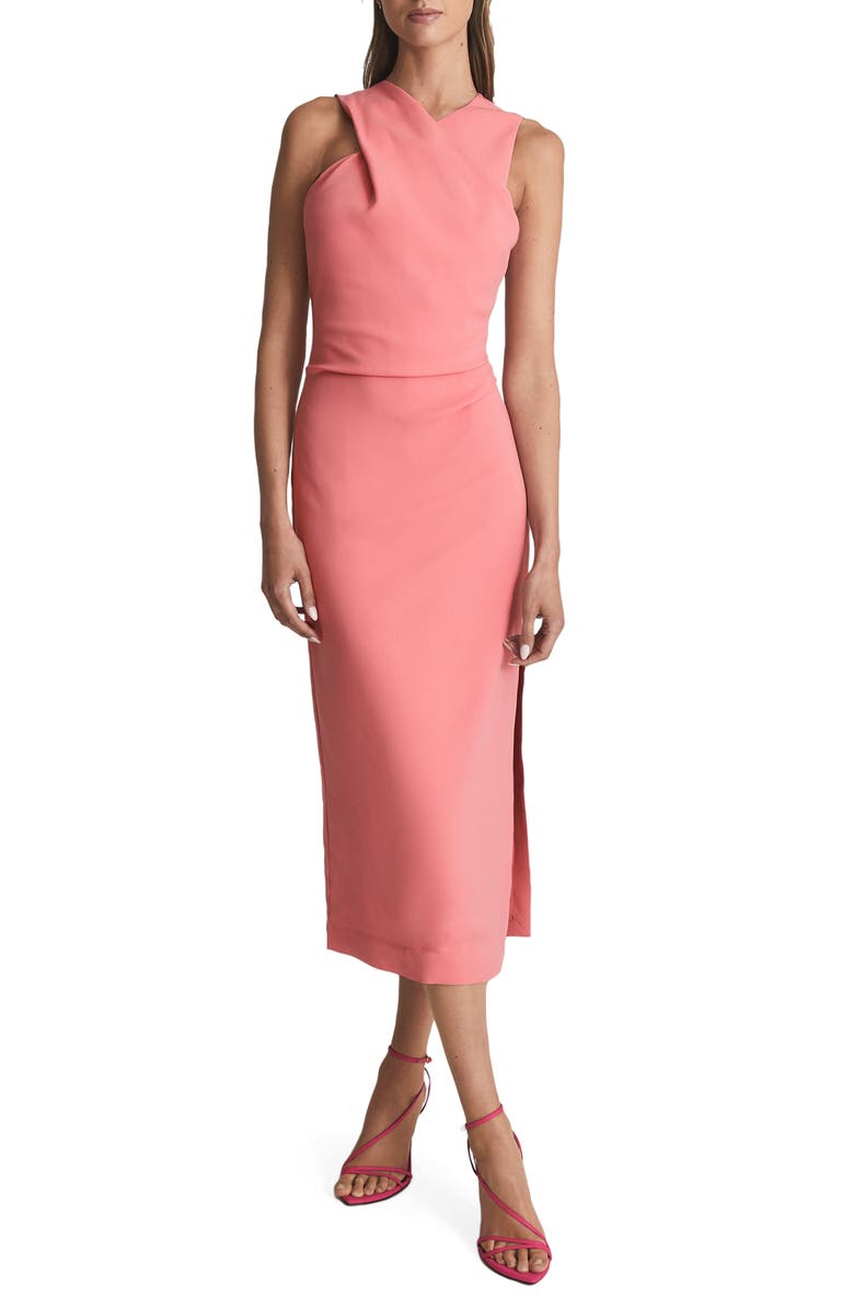Reiss Imogen Sleeveless Ruched Midi Dress, Main, color, Pink