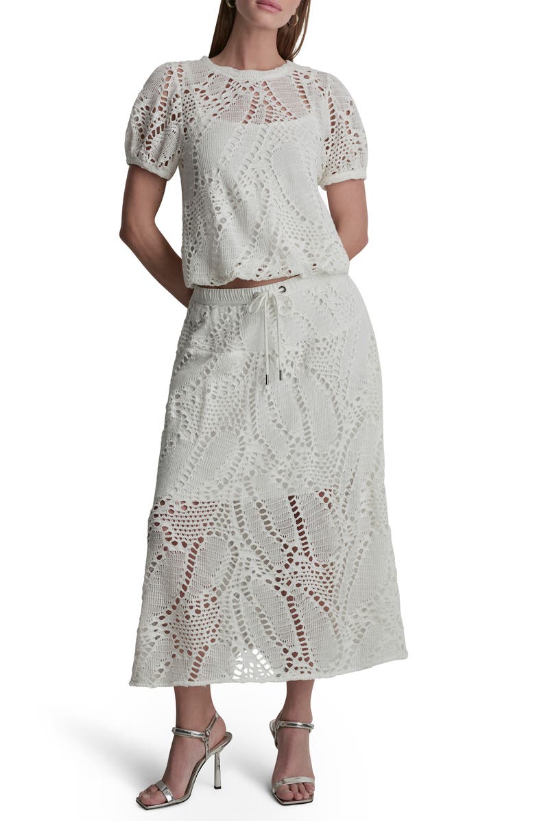 DKNY Crochet Leaf Midi Skirt, Alternate, color, Ivory