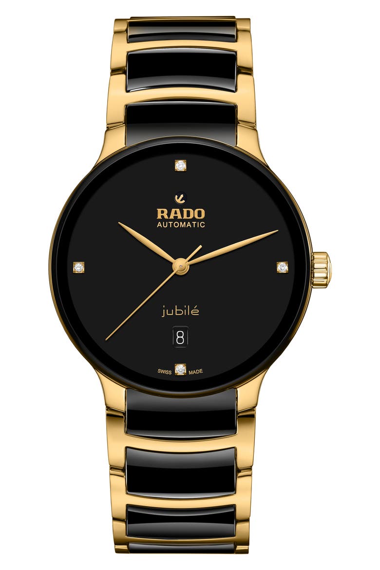 True Square Automatic Open Heart Ceramic Bracelet Watch, 38mm, Main, color, BLACK