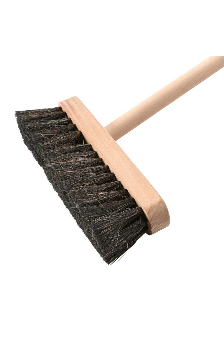 Beech Wood Broom and Standing Metal Dust Pan Set, Natural and Black, Alternate, color, Black