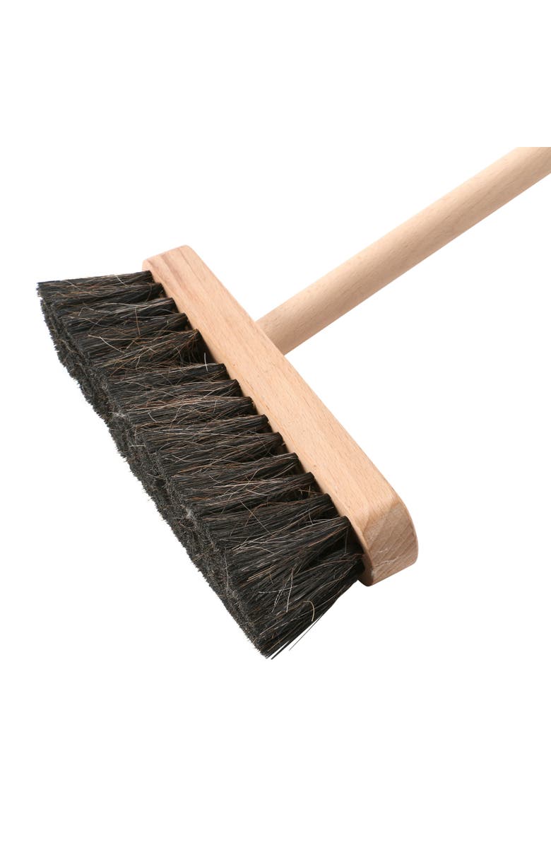 Storied Home Beech Wood Broom and Standing Metal Dust Pan Set, Natural and Black, Alternate, color, Black