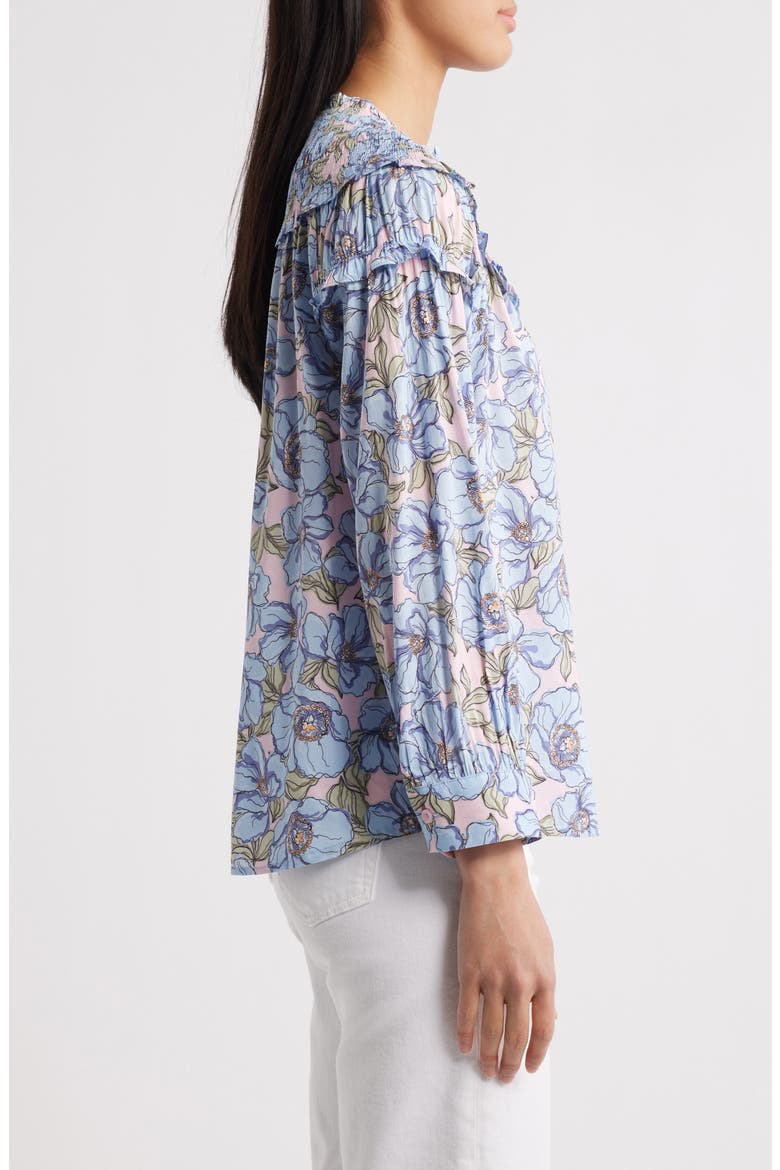 Floral Print Smocked Yoke Button-Up Top, Alternate, color, ROSE BLOOM/ BLUE CRUSH MULTI