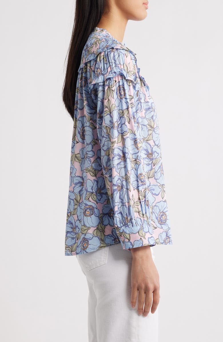 Wit & Wisdom Floral Print Smocked Yoke Button-Up Top, Alternate, color, Rose Bloom/ Blue Crush Multi