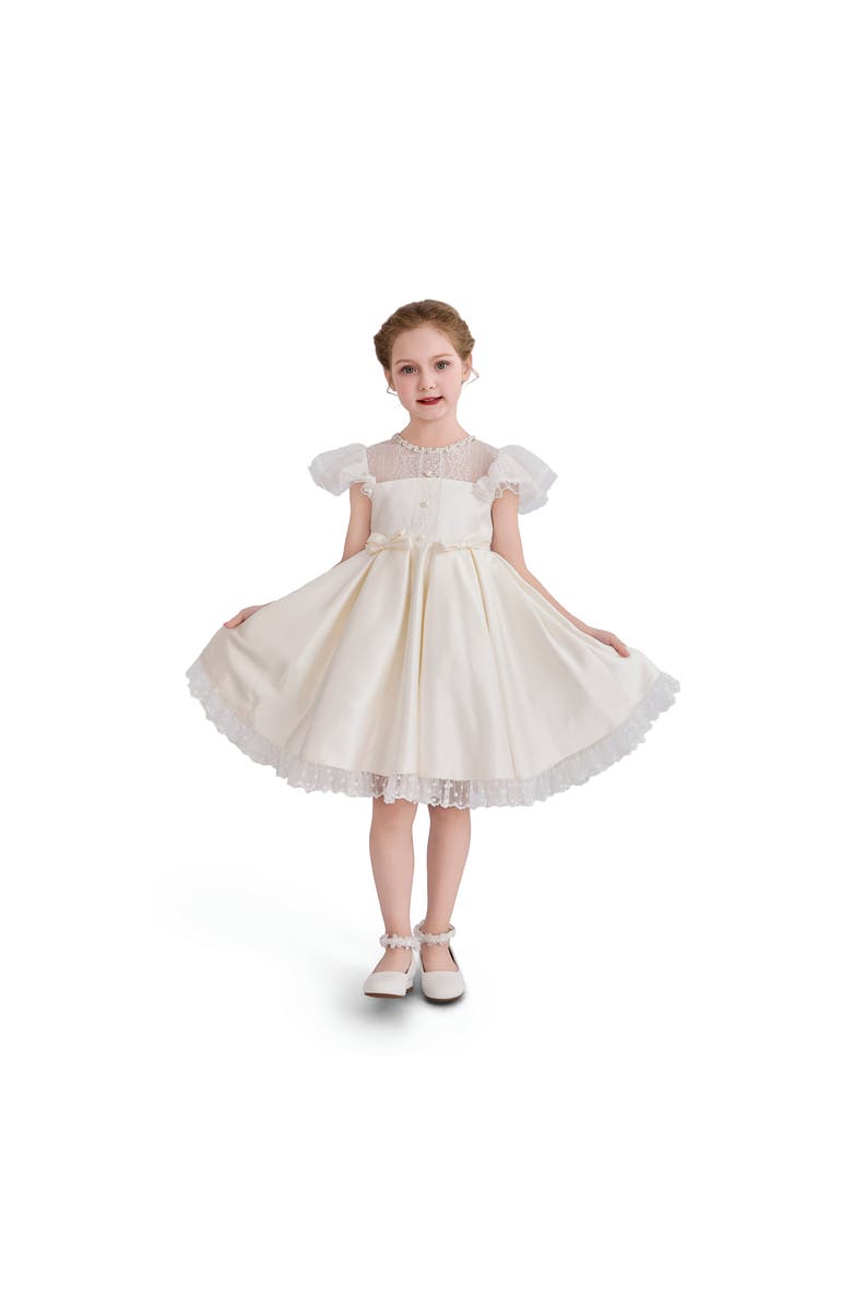 Tulleen Lace-Trim Puff Sleeve Dress, Alternate, color, Ivory