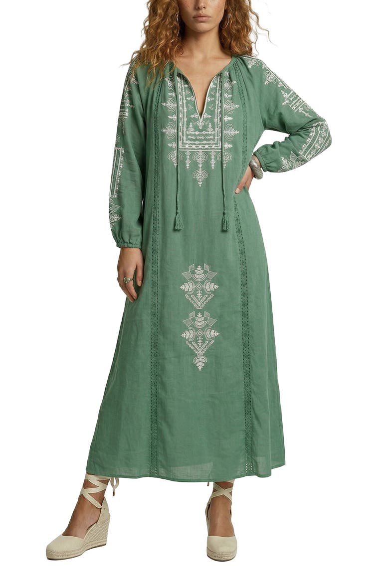 Aurelia Kaftan Style Embroidered Maxi Dress, Main, color, Sage Green