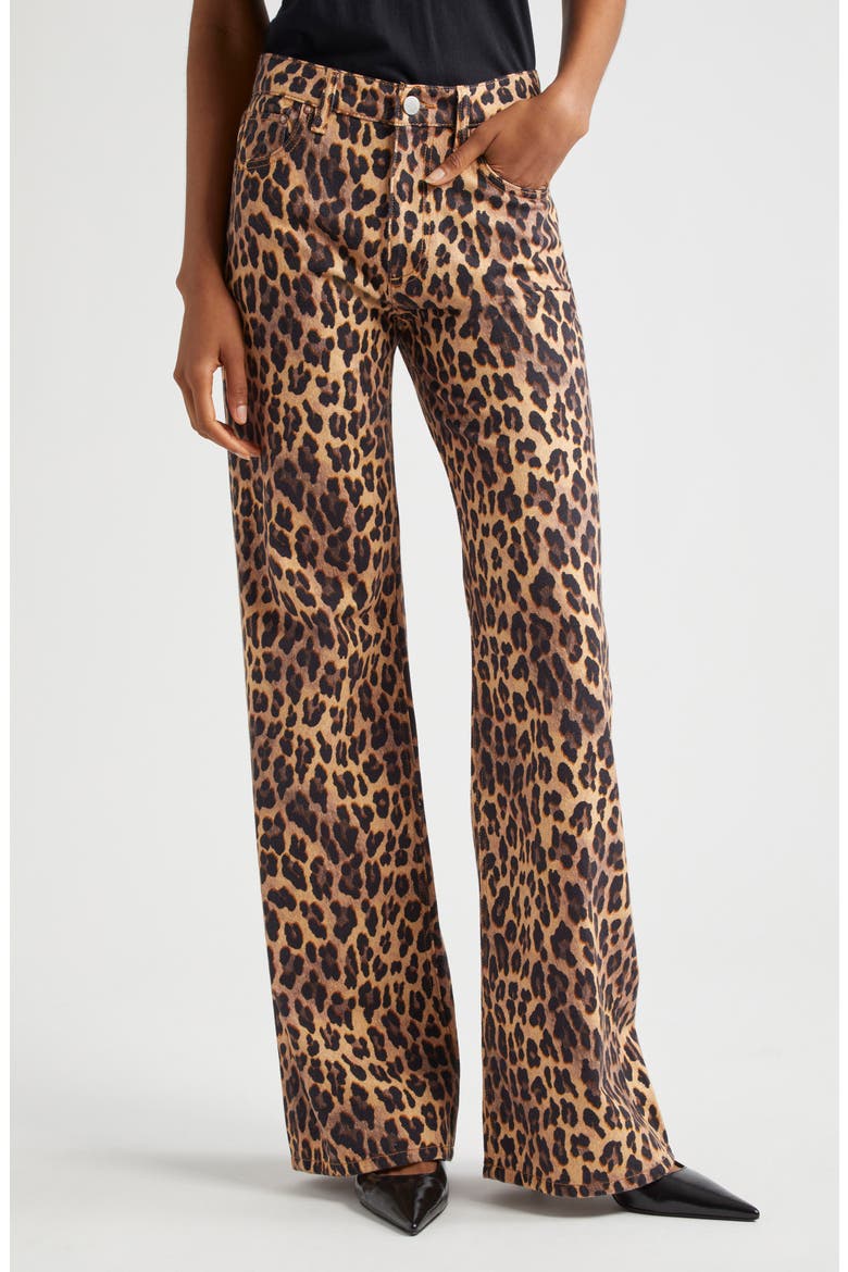 Print High Waist Flare Jeans, Main, color, LEOPARD