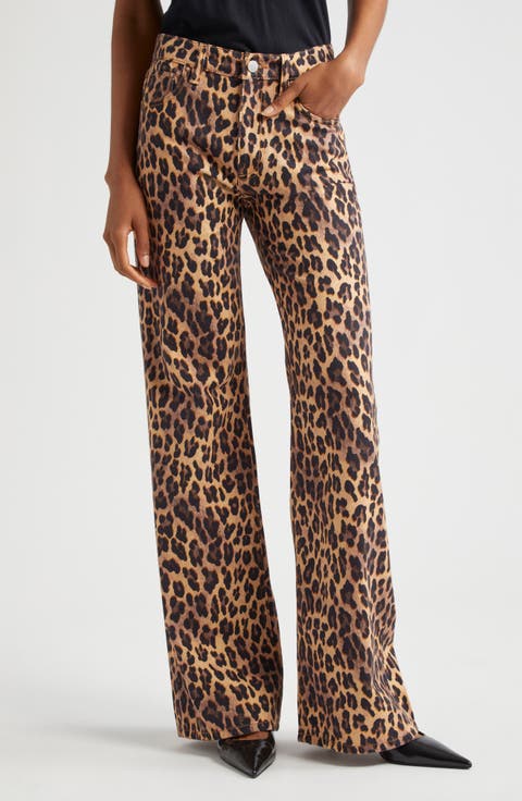 Print High Waist Flare Jeans (Leopard)