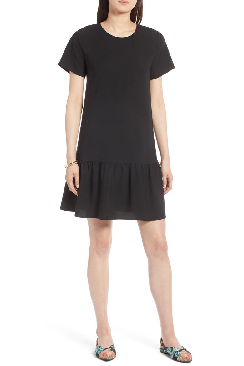 Short Sleeve Ruffle Hem Dress, Main, color, BLACK