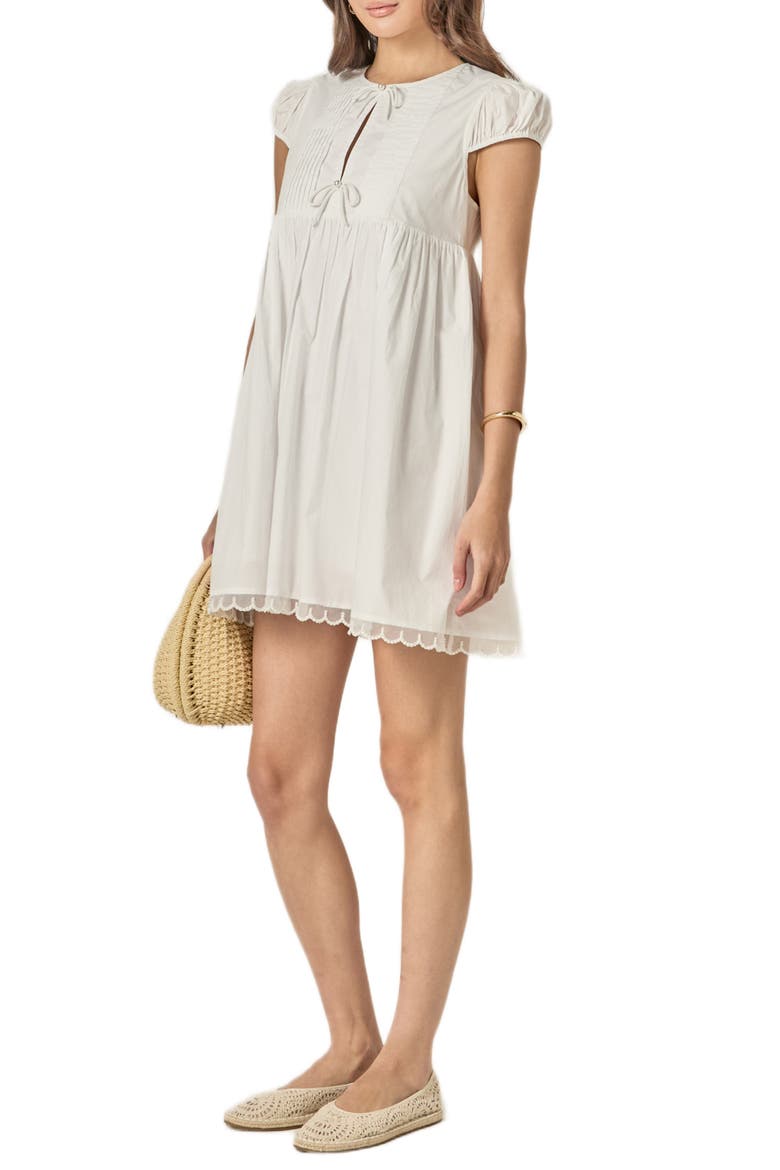 Faux Pearl Detail Scallop Hem Cotton Minidress, Alternate, color, WHITE