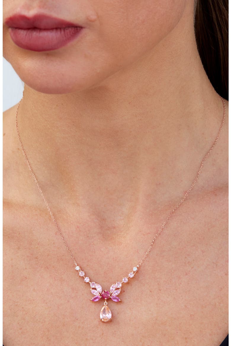 Lab Grown Sapphire Bow Pendant Necklace, Alternate, color, PINK