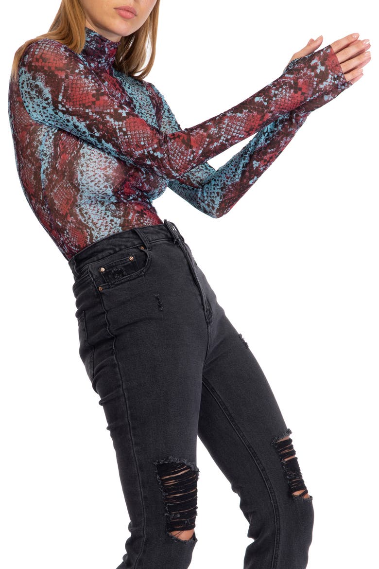 Zadie Semisheer Turtleneck, Alternate, color, PORT/ BLUE SNAKE