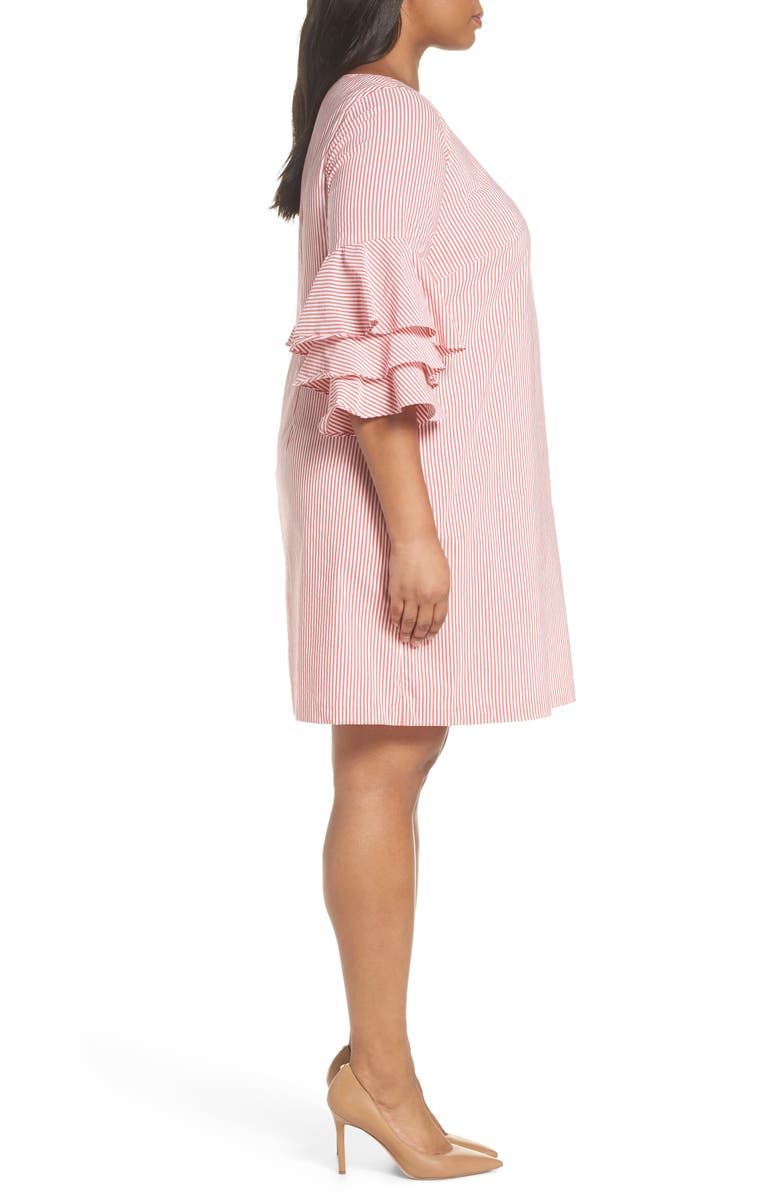 Adrianna Papell Ruffle Sleeve Stripe Shift Dress, Alternate, color, 