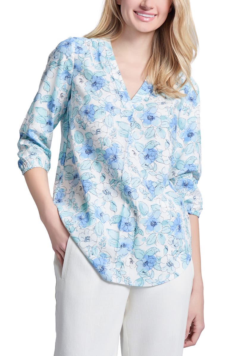 Jones New York Floral V-Neck Linen Blend Tunic, Main, color, 