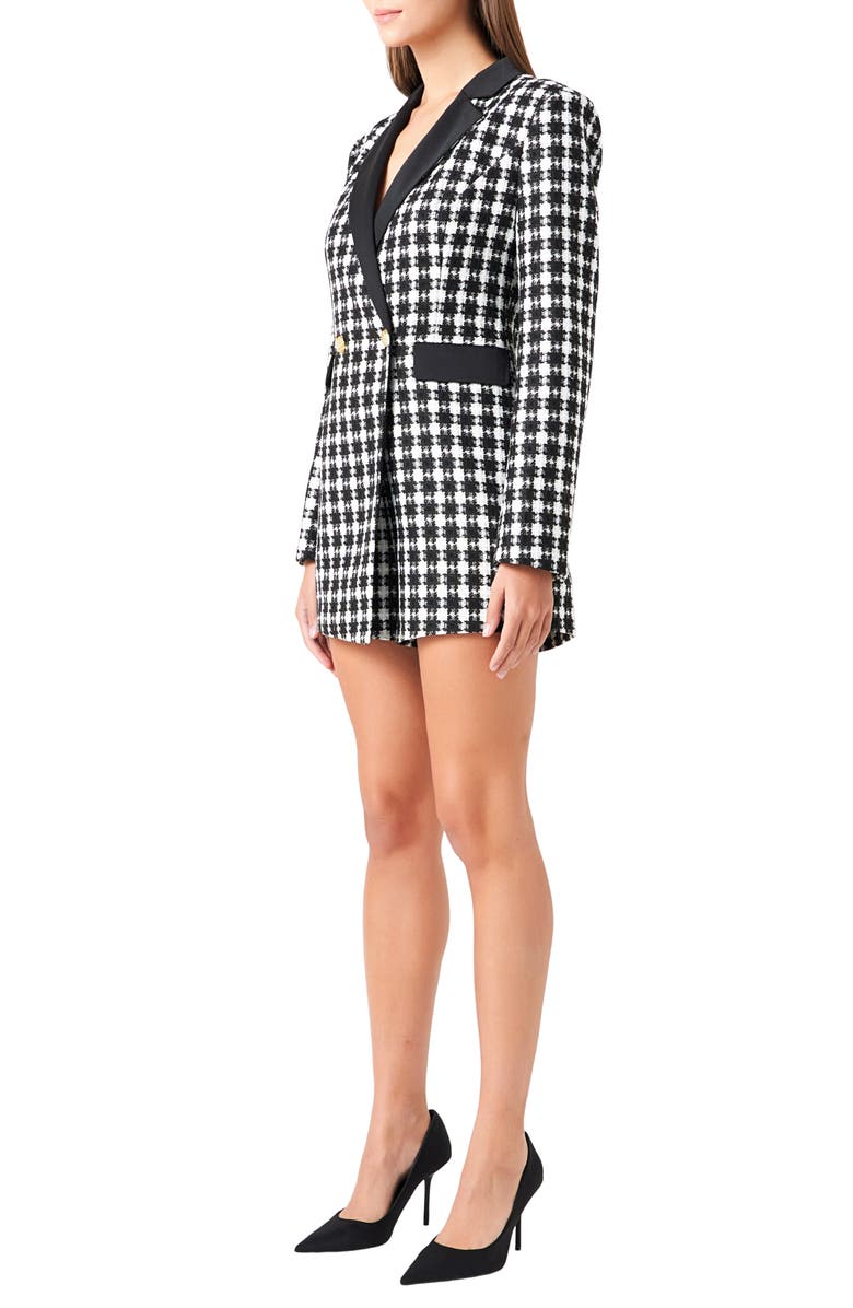 Endless Rose Houndstooth Double Breasted Long Sleeve Blazer Romper, Alternate, color, 