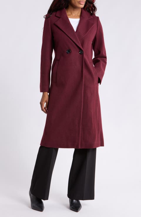 Fitted Double Breasted Notch Collar Long Coat