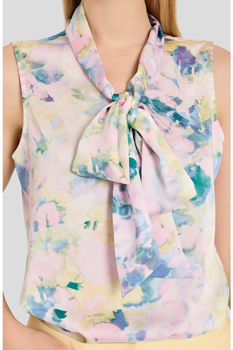 Print Tie Neck Sleeveless Top, Alternate, color, BLUSH BUTTERCUP