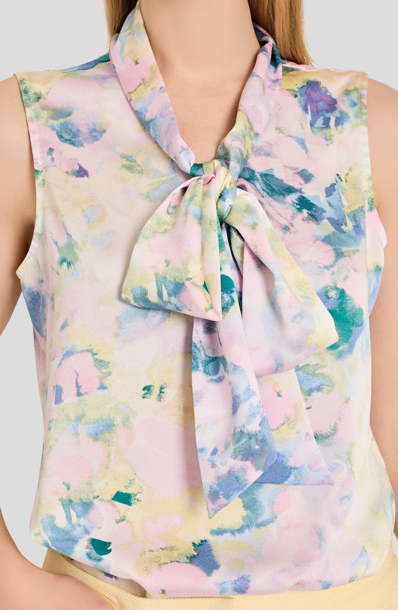 Tahari ASL Print Tie Neck Sleeveless Top, Alternate, color, Blush Buttercup