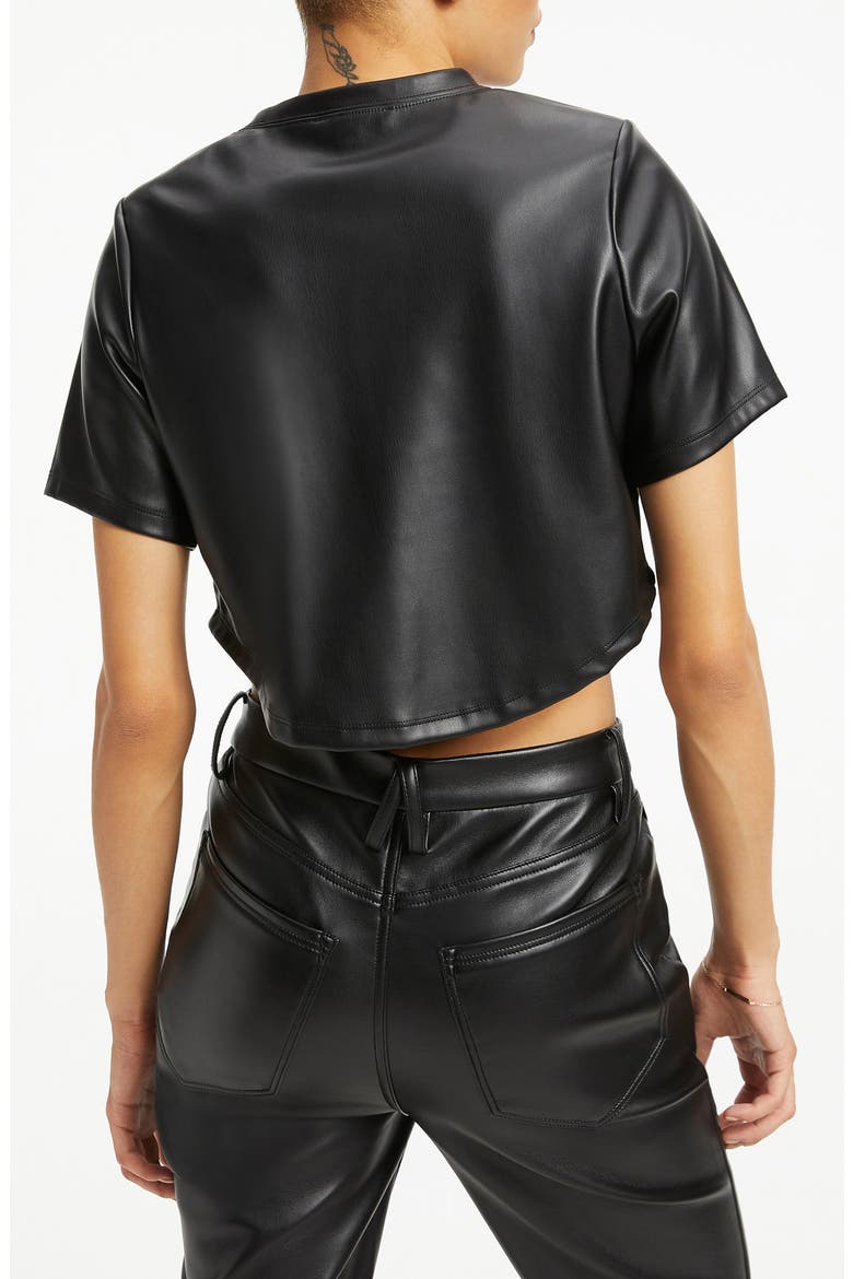 Crop Faux Leather Tee, Alternate, color, BLACK001