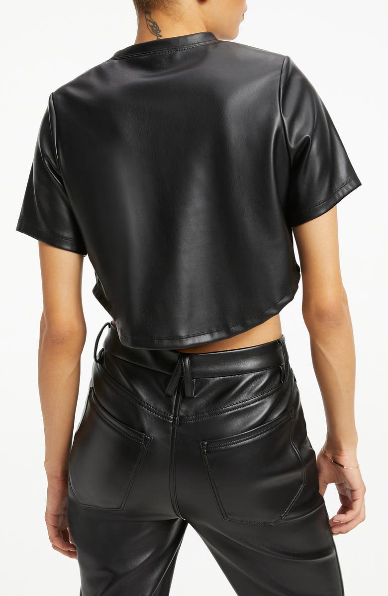 Good American Crop Faux Leather Tee, Alternate, color, Black001