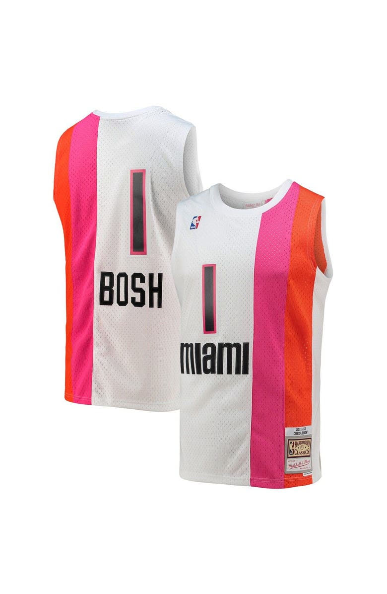 Mitchell & Ness Men's Mitchell & Ness Chris Bosh White Miami Heat 2001/02 Hardwood Classics Swingman Jersey, Main, color, 