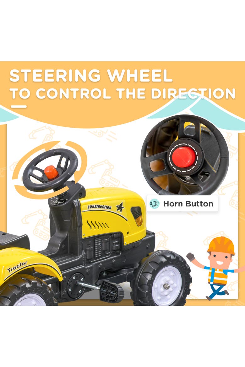 Kids Ride on Farm Tractor with Trailer, Tools, Horn, Alternate, color, Yellow