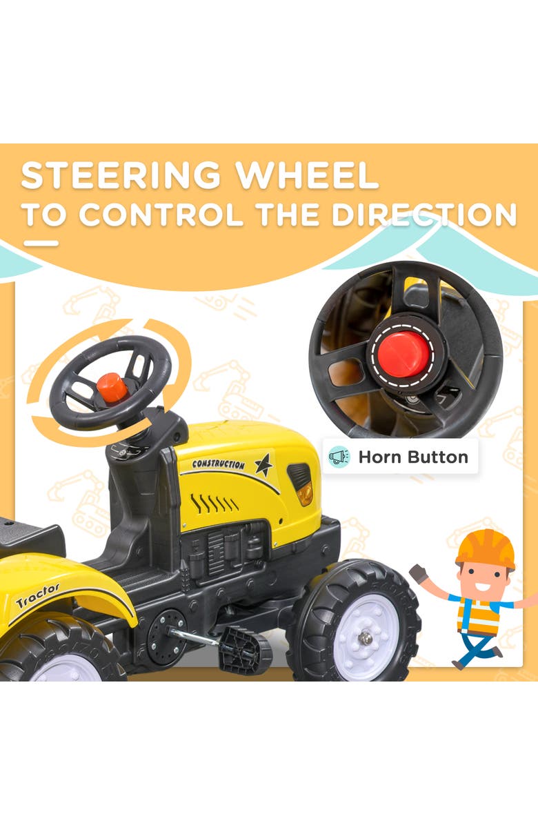 Aosom Kids Ride on Farm Tractor with Trailer, Tools, Horn, Alternate, color, Yellow