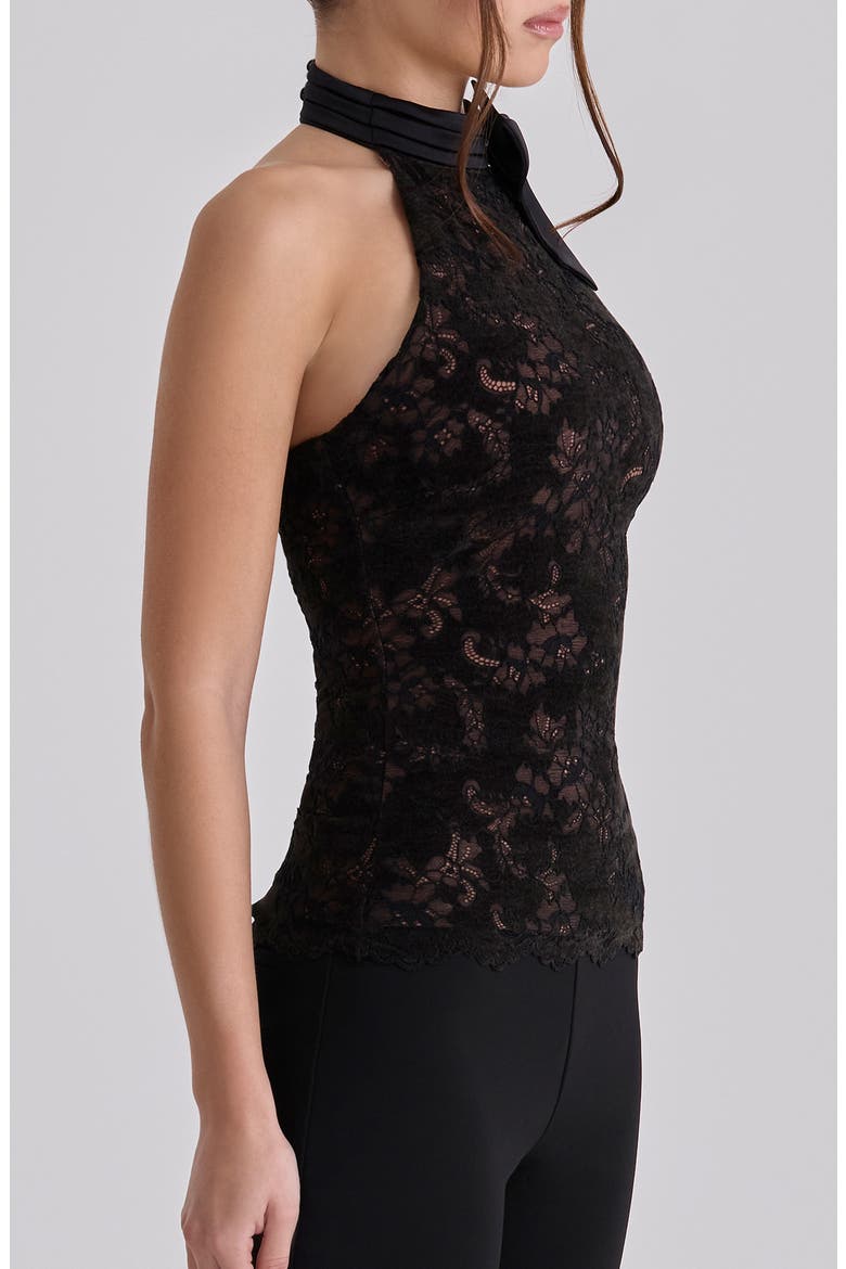 Natalya Bow Halter Lace Top, Alternate, color, BLACK