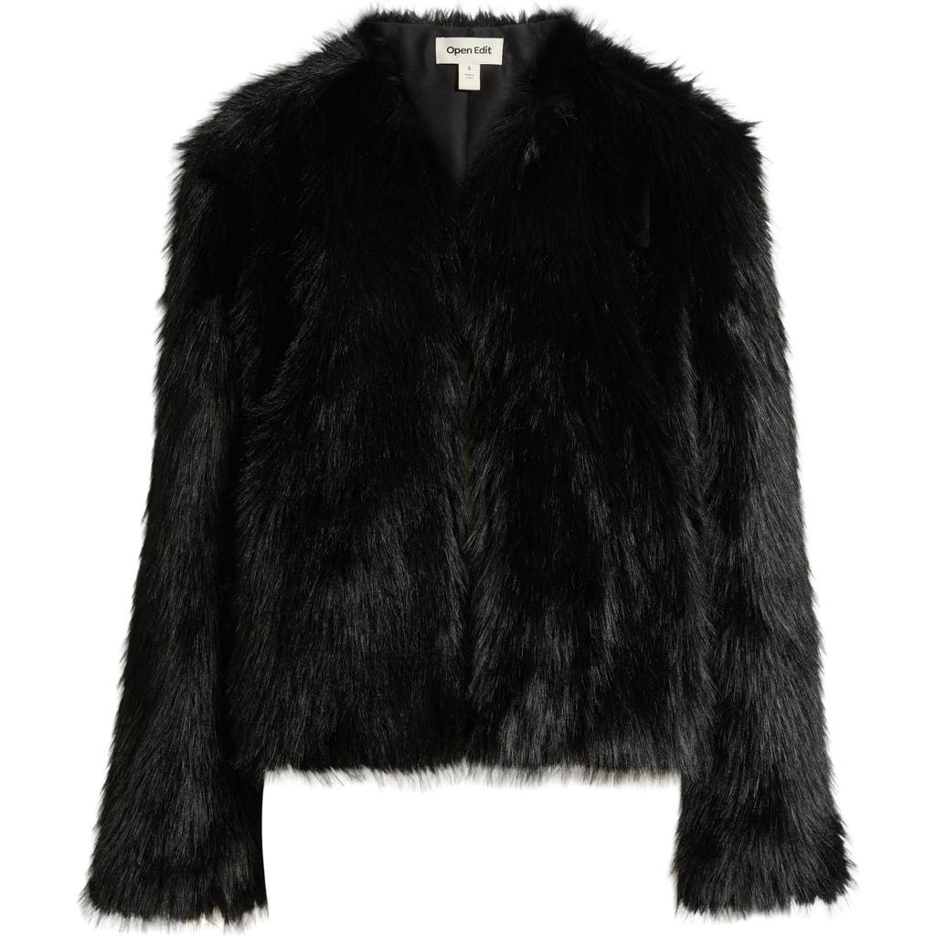 Open Edit Faux Fur Jacket In Black