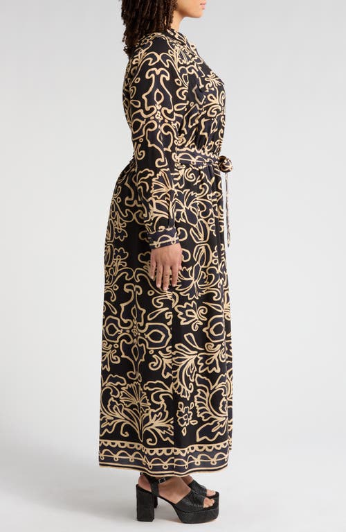 CIEBON CIEBON CHIARA ABSTRACT FLORAL LONG SLEEVE MAXI SHIRTDRESS