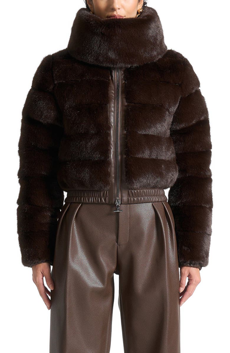 Manière De Voir Ama Plush Ribbed Jacket with Neck Scarf, Alternate, color, Brown