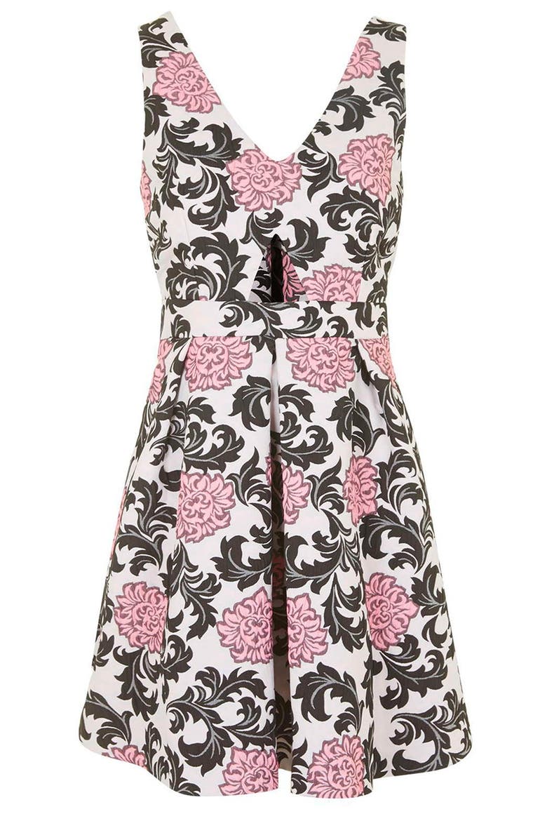 Floral Jacquard Pleated Dress, Alternate, color, PINK MULTI