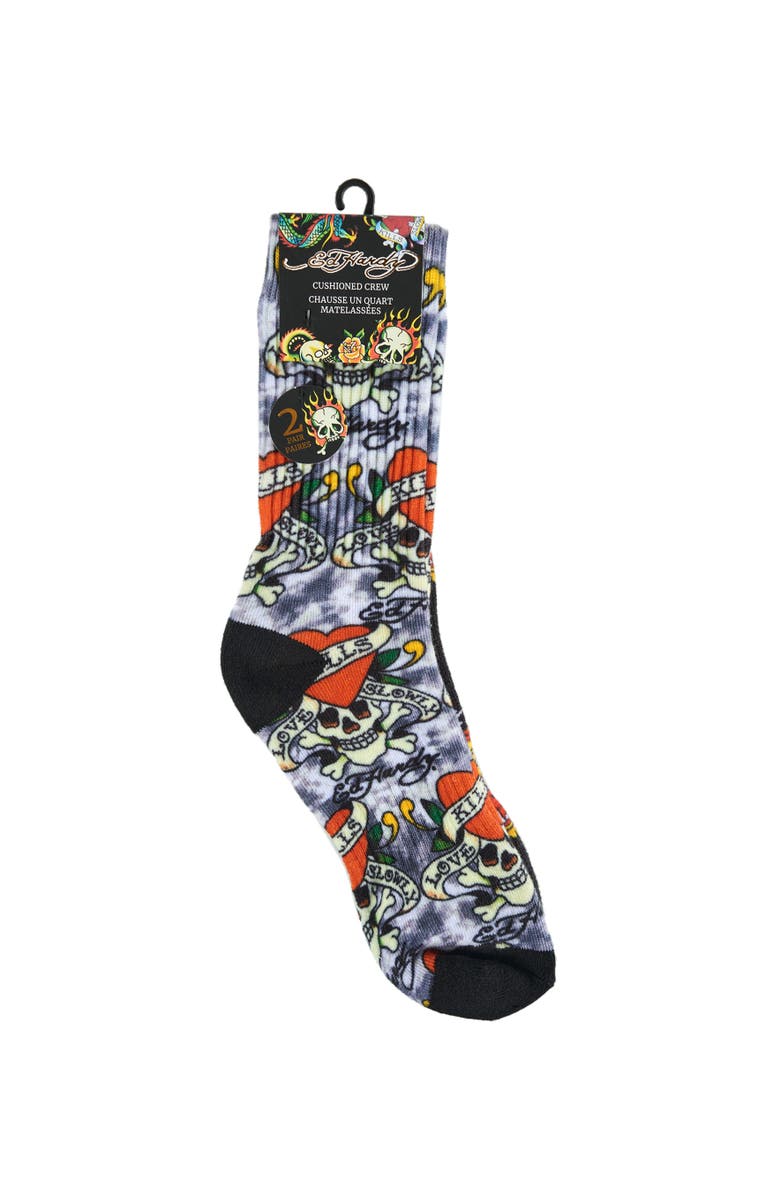 Ed Hardy 360 Print Full Cushion Crew Sock 2-Pack, Alternate, color, Grey