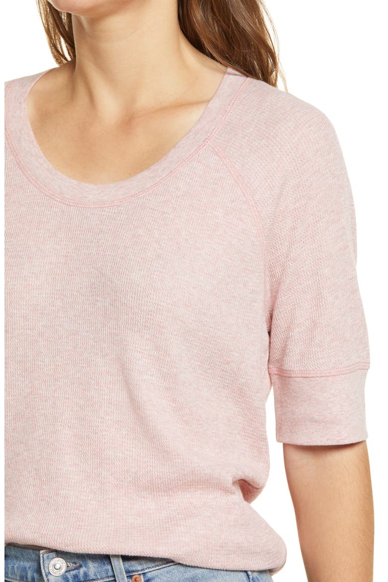 Elbow Sleeve Waffle Top, Alternate, color, PINK HEATHER