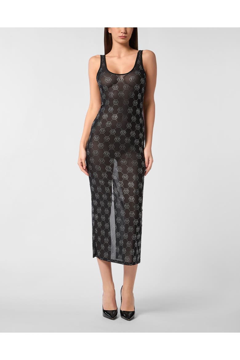 Long Dress Monogram Strass Women, Main, color, black