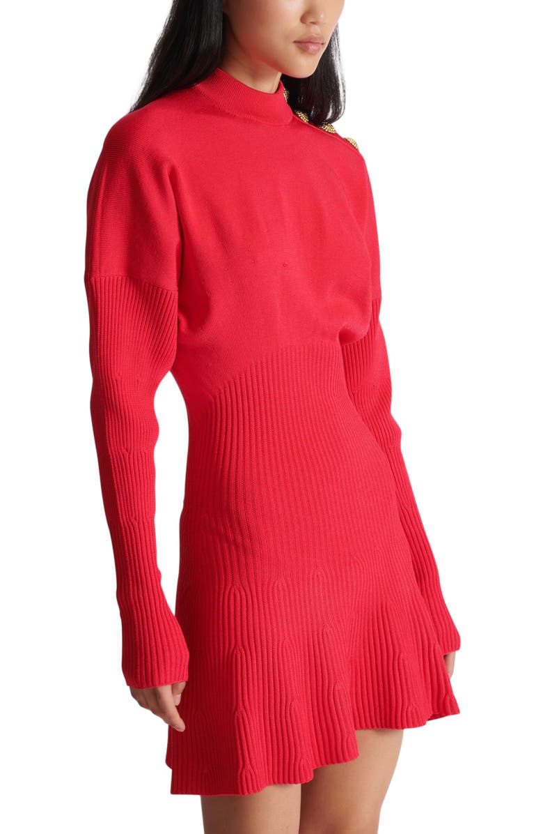 Balmain Flared knit short dress, Alternate, color, Pink
