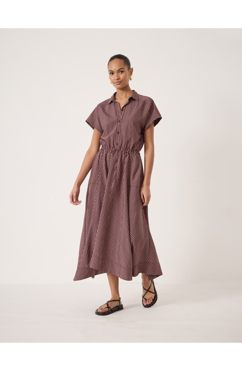 Hush Mira Short Sleeve Hanky Hem Midi Dress, Main, color, Burgundy Stripe Red