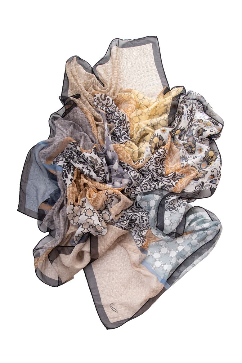 Dafne - Large Silk Scarf for Women, Alternate, color, Beige and Grey