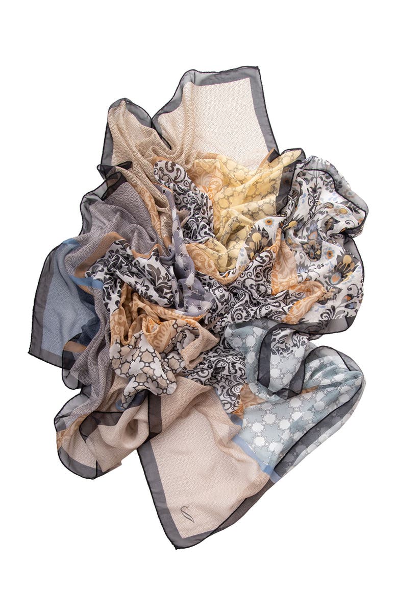 Elizabetta Dafne - Large Silk Scarf for Women, Alternate, color, Beige And Grey
