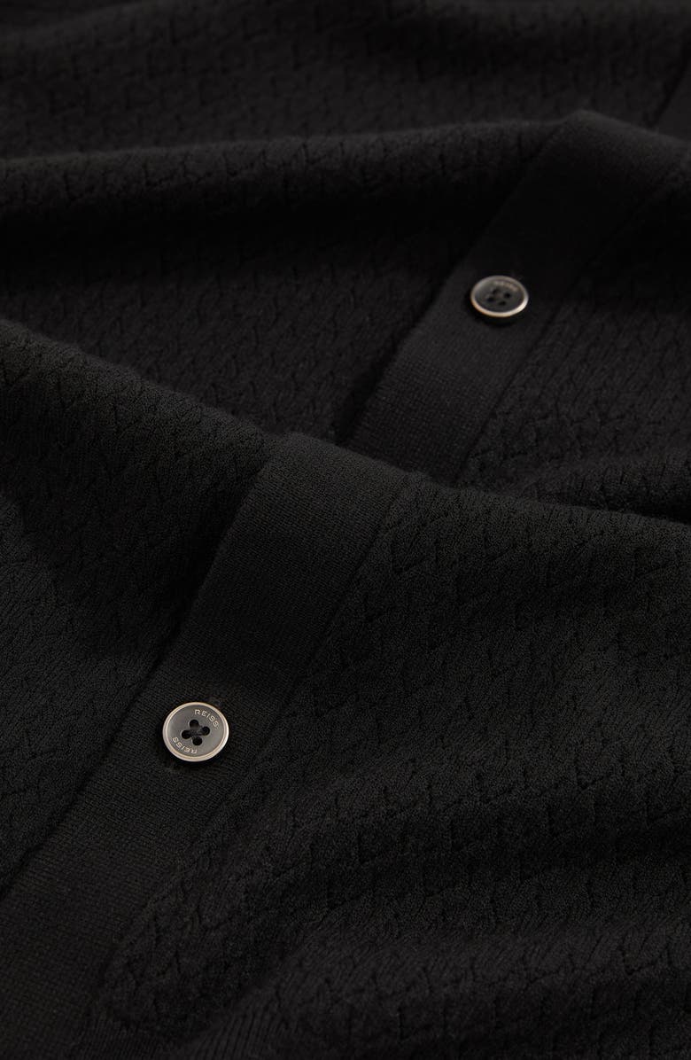 Reiss Thames Pointelle Knit Short Sleeve Button-Up Shirt, Alternate, color, Black