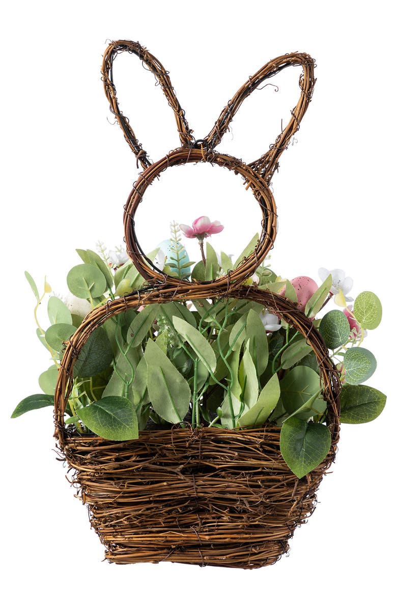 Glitzhome Easter Egg and Flower Bunny Shaped Basket Centerpiece, Alternate, color, Brown