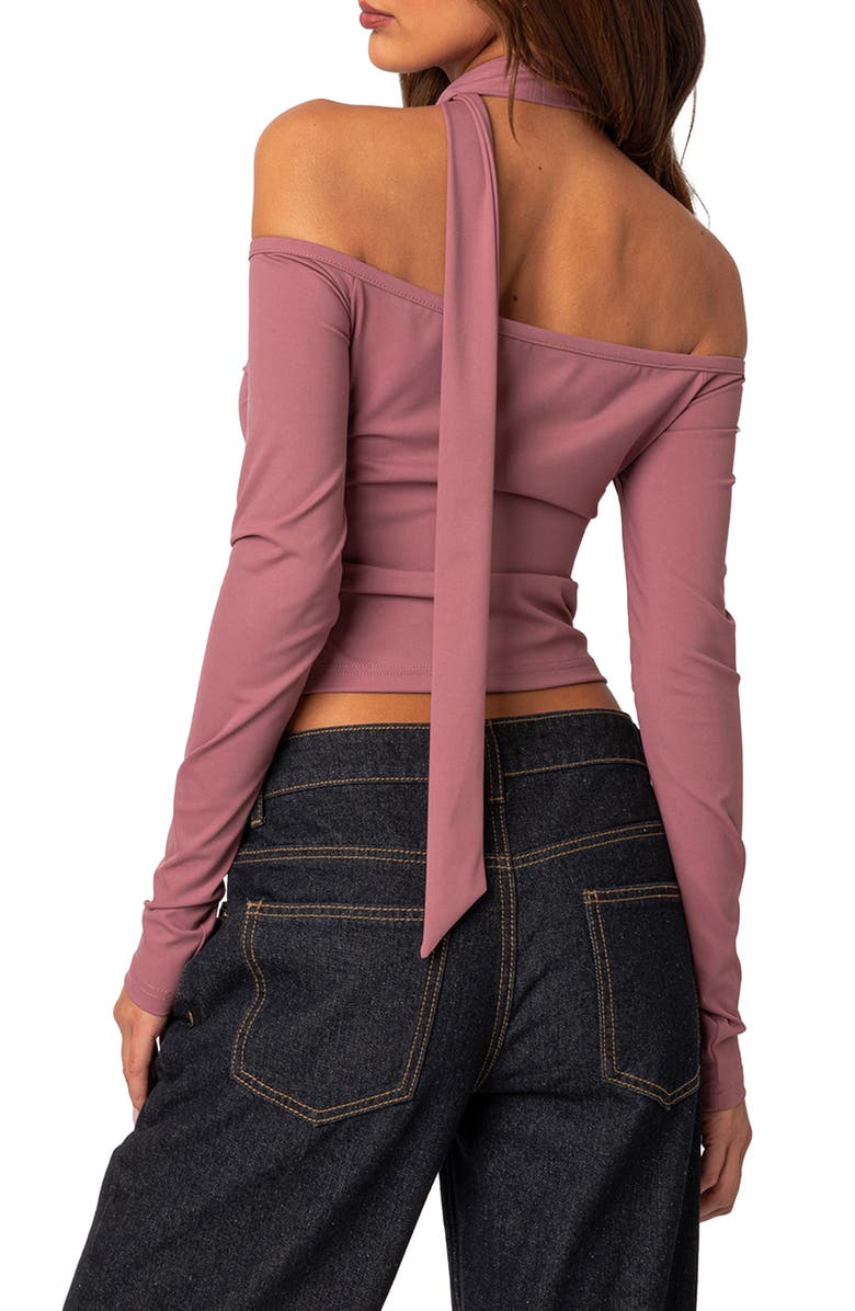 EDIKTED Off-the-Shoulder Long Sleeve Crop Top & Scarf, Alternate, color,