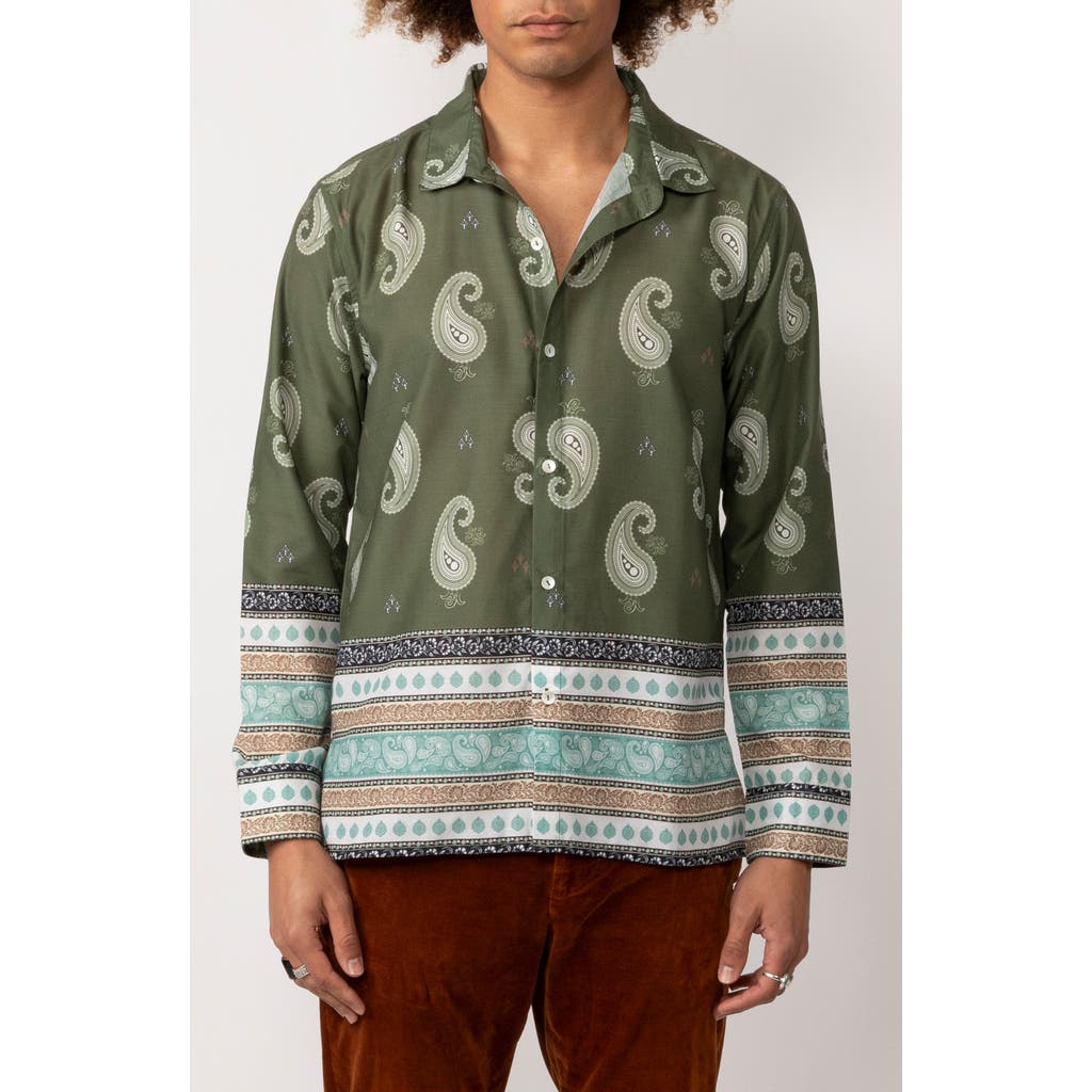 Raga Man Avi Paisley Button-up Shirt In Green