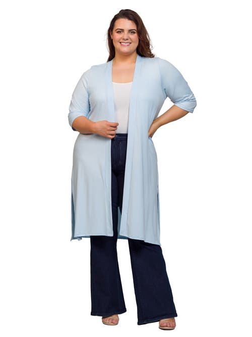 24seven Comfort Apparel Open Front Knee Length Duster Cardigan In Blue