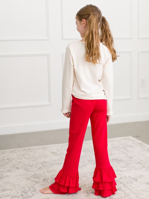 Shop Rufflebutts Girls Ruffle Flare Pants In Red